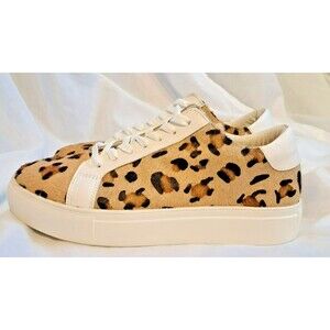 Myra Size 9.5/40 Leopard Hairon Calf Hair Leather Platform Sneaker Low Rise